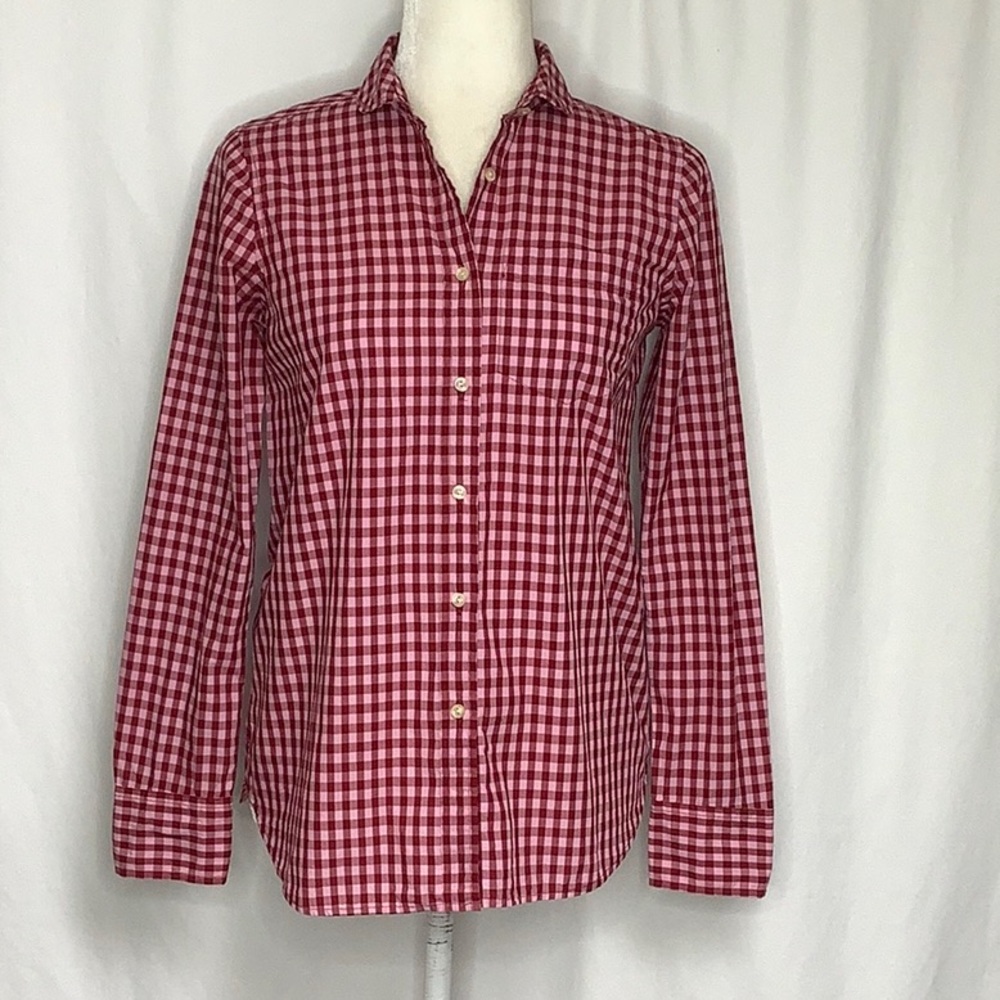 J. Crew Boy Fit Gingham Button Down Shirt Size 0 Peter Pan Collar